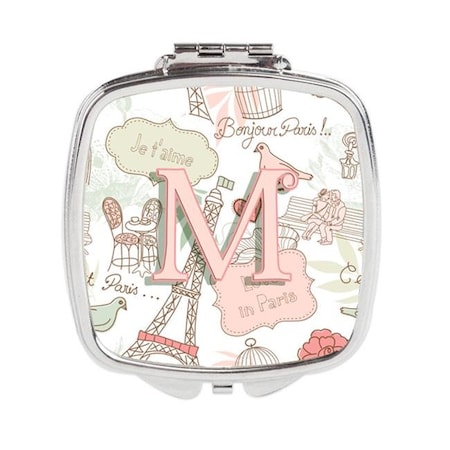Carolines Treasures Carolines Treasures CJ2002-MSCM Letter M Love in Paris Pink Compact Mirror CJ2002-MSCM